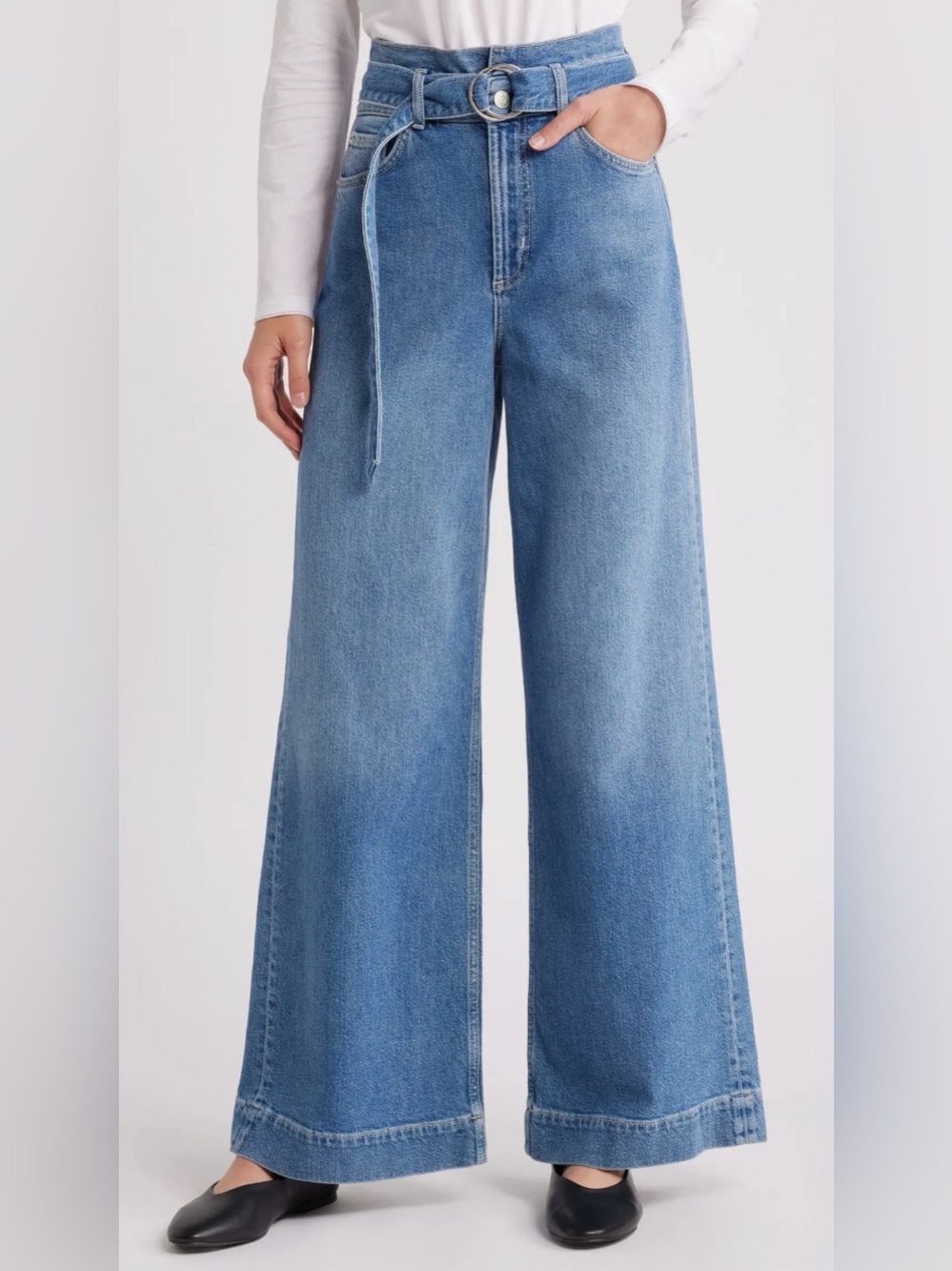 Rails Descanso Belted Nonstretch Wide Leg Jeans Cadet Blue